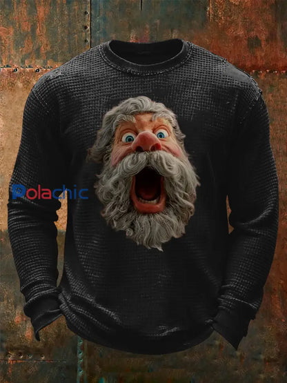 T-shirt Santa Claus Waffle à manches longues pour hommes Noir / S