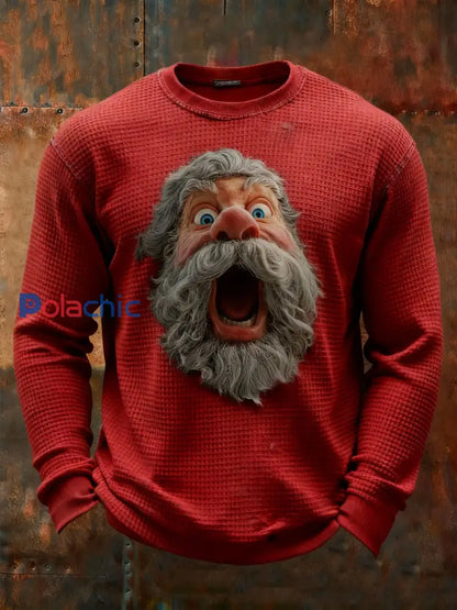T-shirt Santa Claus Waffle à manches longues pour hommes Rouge / S