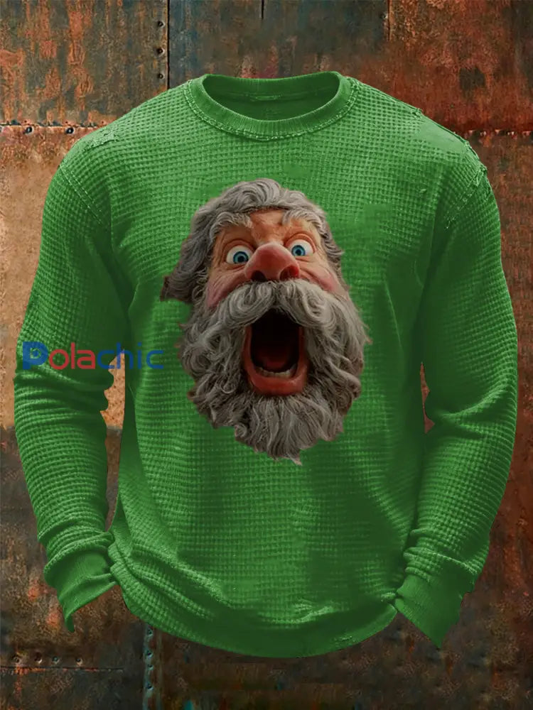 T-shirt Santa Claus Waffle à manches longues pour hommes Vert / S