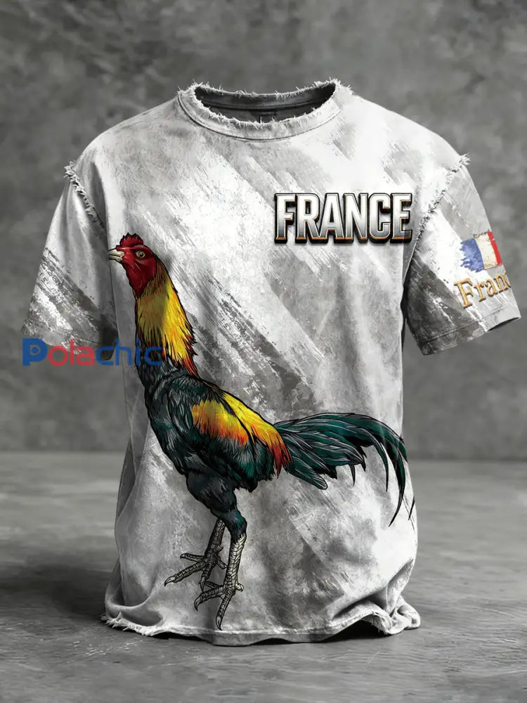T-shirt vintage à imprimé coq français pour hommes Gris / S