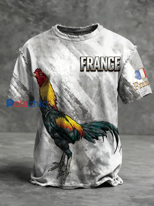 T-shirt vintage à imprimé coq français pour hommes Gris / S