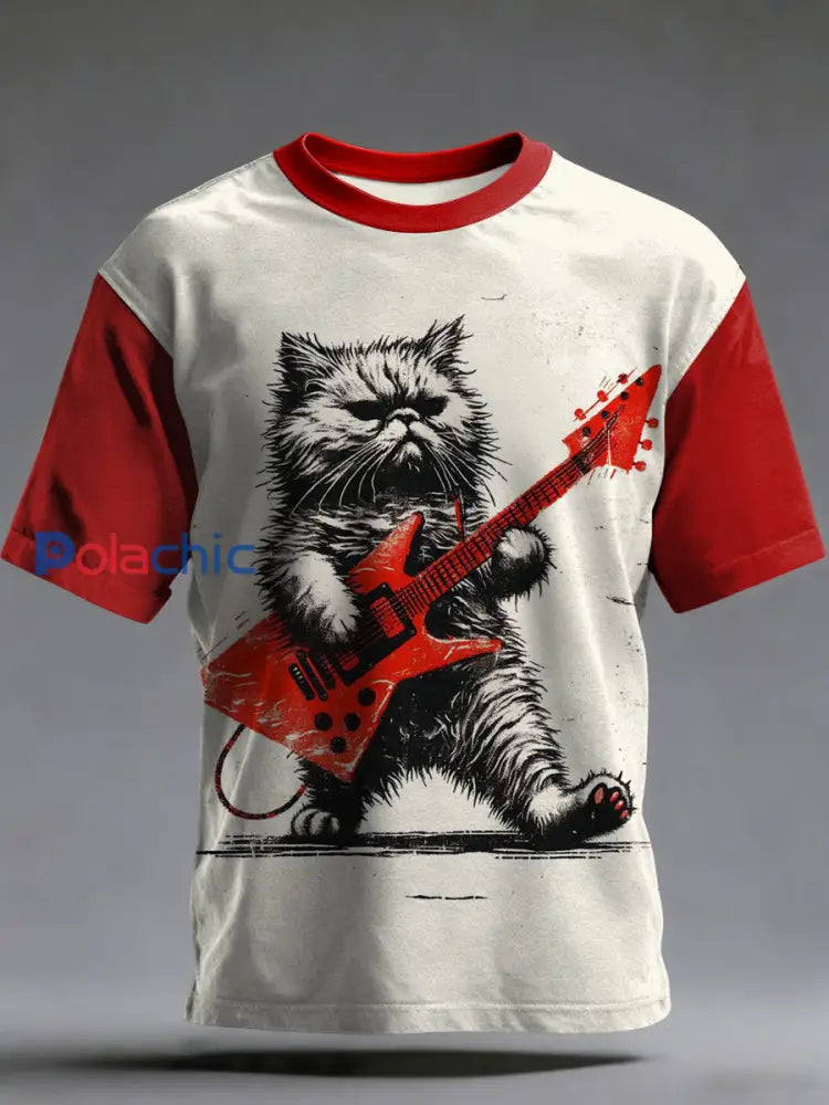 T-shirt vintage à manches courtes ample avec imprimé animal punk Blanc / S