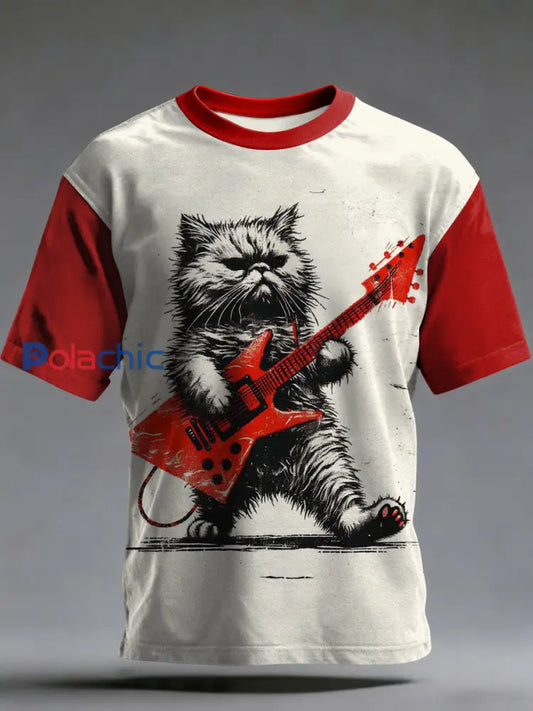 T-shirt vintage à manches courtes ample avec imprimé animal punk Blanc / S