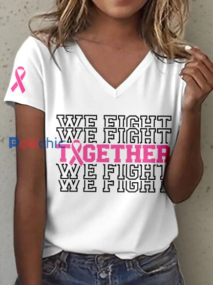 T-shirt We Fight Together rose à imprimé ruban Cancer pour femme Blanc / S