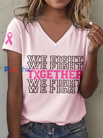 T-shirt We Fight Together rose à imprimé ruban Cancer pour femme Rose clair / S