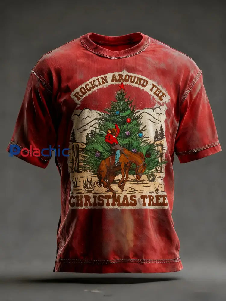 T-shirt Western Christmas pour homme Rouge / S