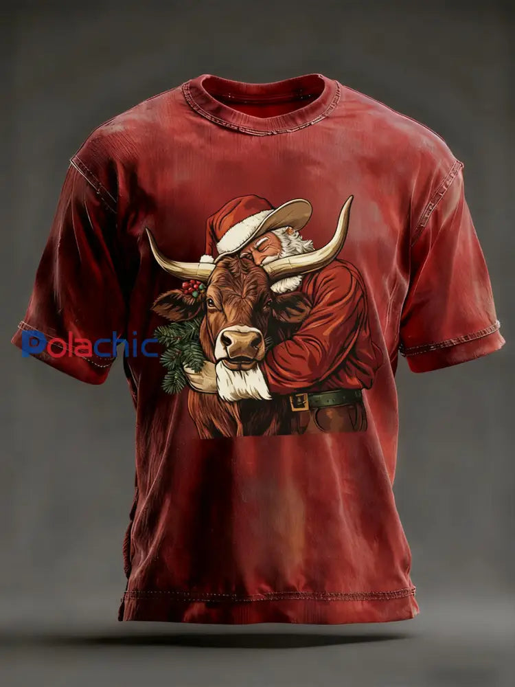 T-shirt Western Christmas pour homme Rouge / S