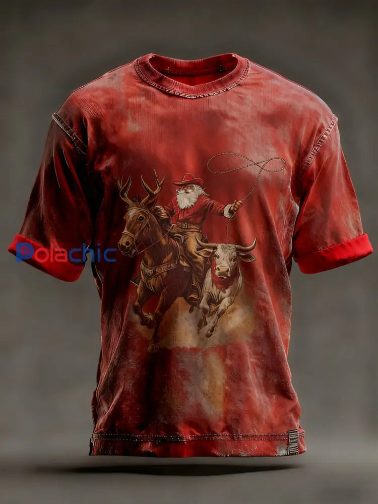 T-shirt Western Christmas pour homme Rouge / S