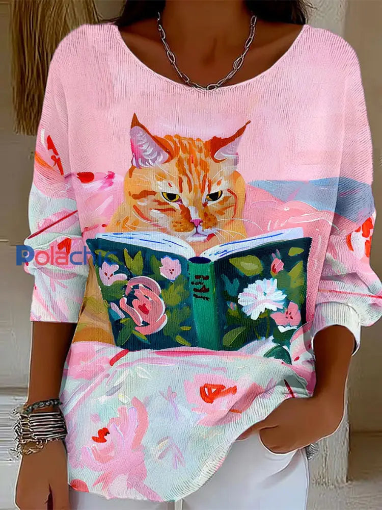 T-shirts à imprimé chat pour femmes Rose / S