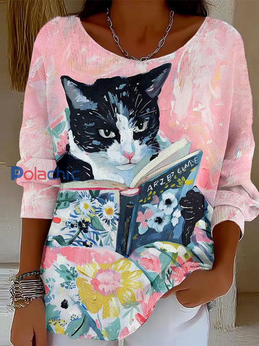 T-shirts à imprimé chat pour femmes Rose / S
