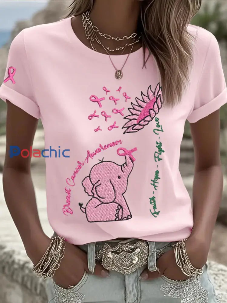 T shirts Breast Cancer Elephant Sunflower pour femmes rose clair / S