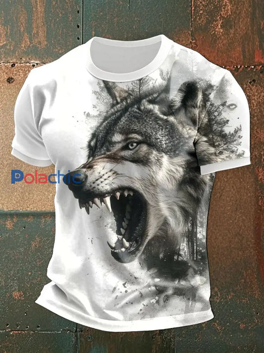 T-shirts décontractés à imprimé loup pour hommes comme image / S