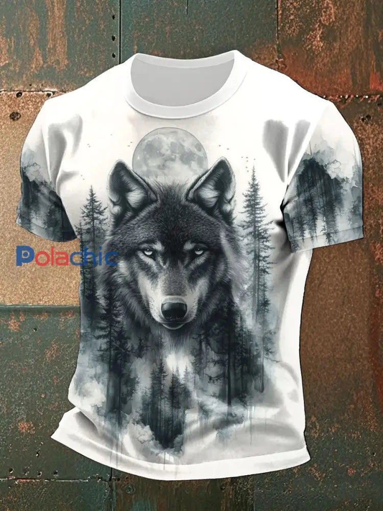 T-shirts décontractés à imprimé Timber Wolf pour hommes bleu-vert / S