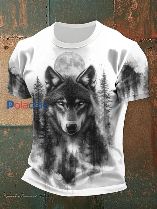 T-shirts décontractés à imprimé Timber Wolf pour hommes noir et blanc / S