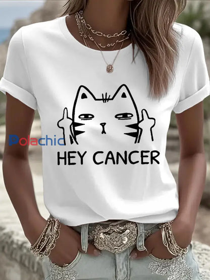 T shirts Hey Cancer F U Cat pour femmes blanc / S