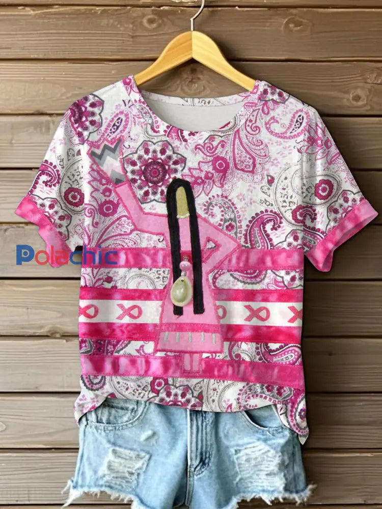 T-Shirts imprimés du cancer du sein pour femmes Rose / S