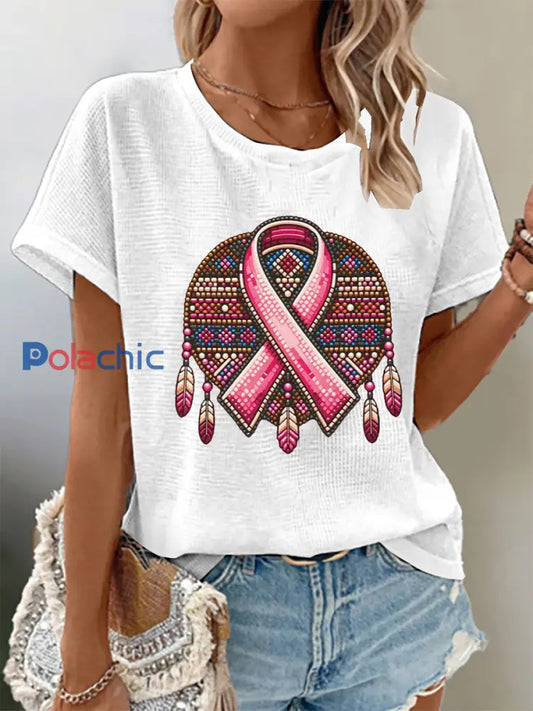 T-shirts Indigenous Pink Breast Cancer pour femmes Blanc / S