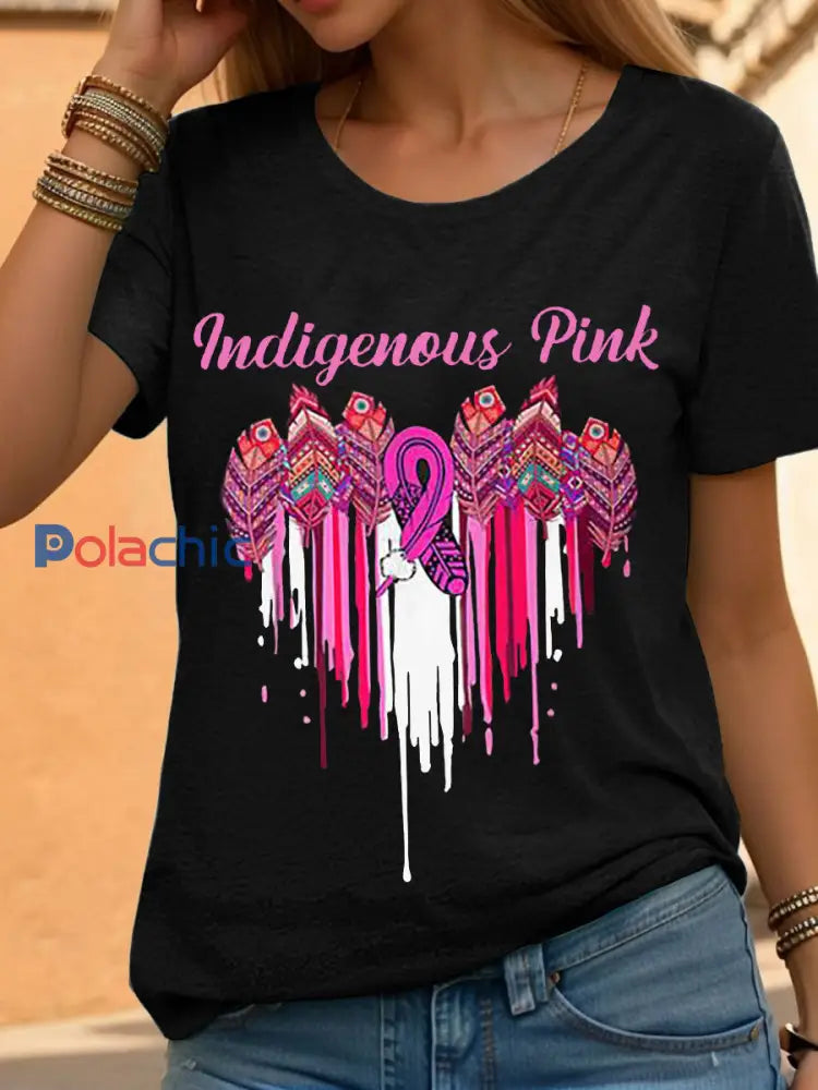 T-shirts Indigenous Pink Breast Cancer pour femmes noir / S