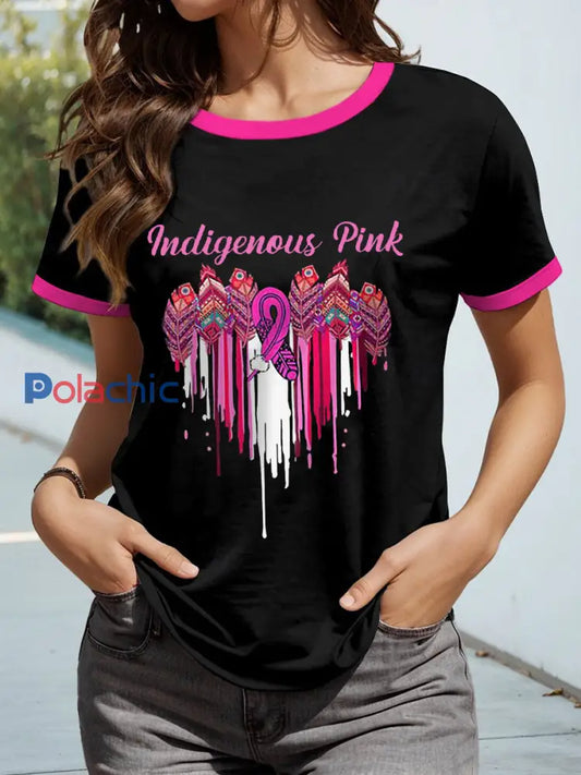 T-shirts Indigenous Pink Breast Cancer pour femmes Noir / S