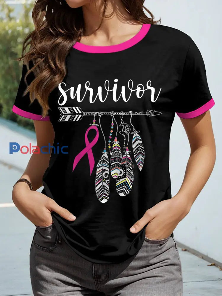 T-shirts Indigenous Pink Breast Cancer pour femmes Noir / S