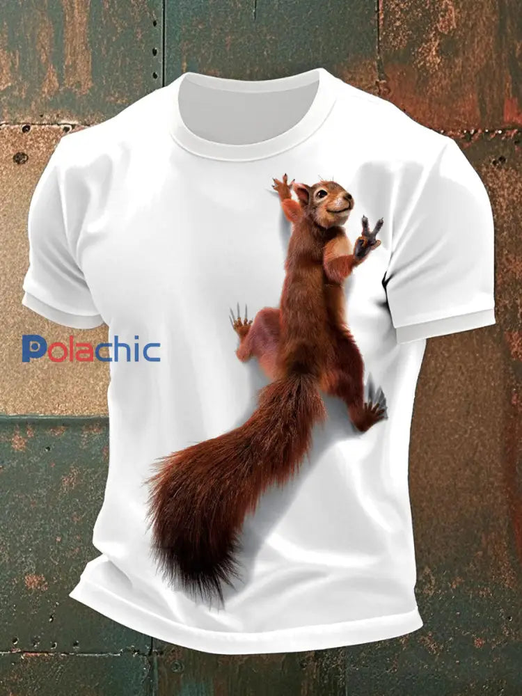 T-shirts occasionnels d’impression d’écureuil des hommes Blanc / S