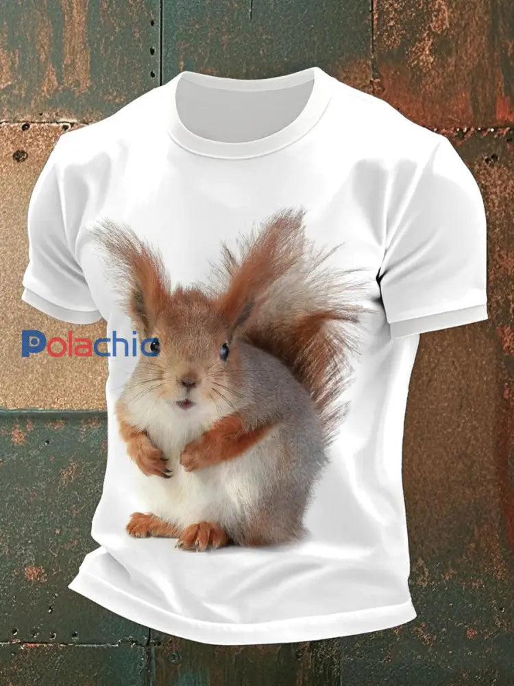 T-shirts occasionnels d’impression d’écureuil des hommes Blanc / S
