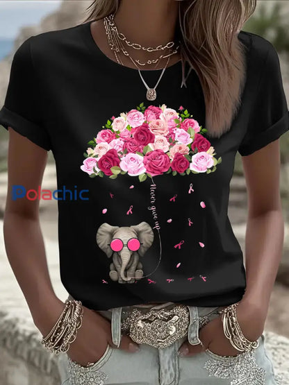 T shirts Parapluie Éléphant Cancer Du Sein Pour Femmes noir / S