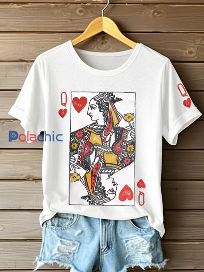 T-shirts Poker Queen of Hearts pour femmes Blanc / S