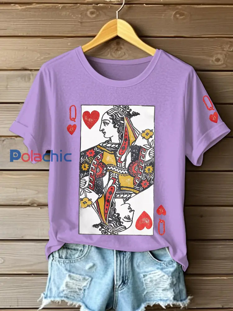 T-shirts Poker Queen of Hearts pour femmes Violet Clair / S