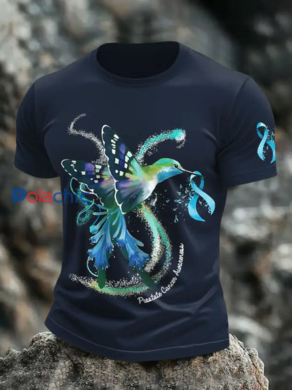 T shirts pour hommes Ribbon Prostate Cancer Hummingbird Bleu Marine / S