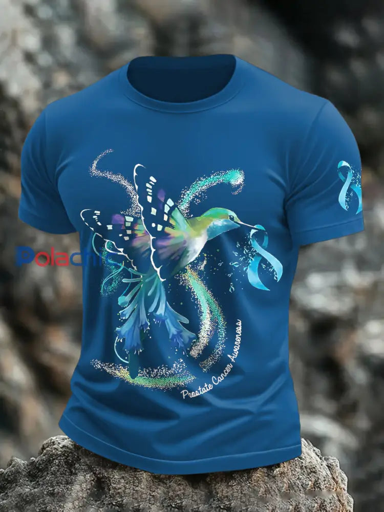 T shirts pour hommes Ribbon Prostate Cancer Hummingbird Bleu / S