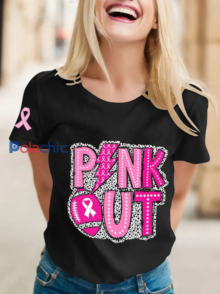 T-shirts rugby de sensibilisation au cancer du sein pour femmes noir / S