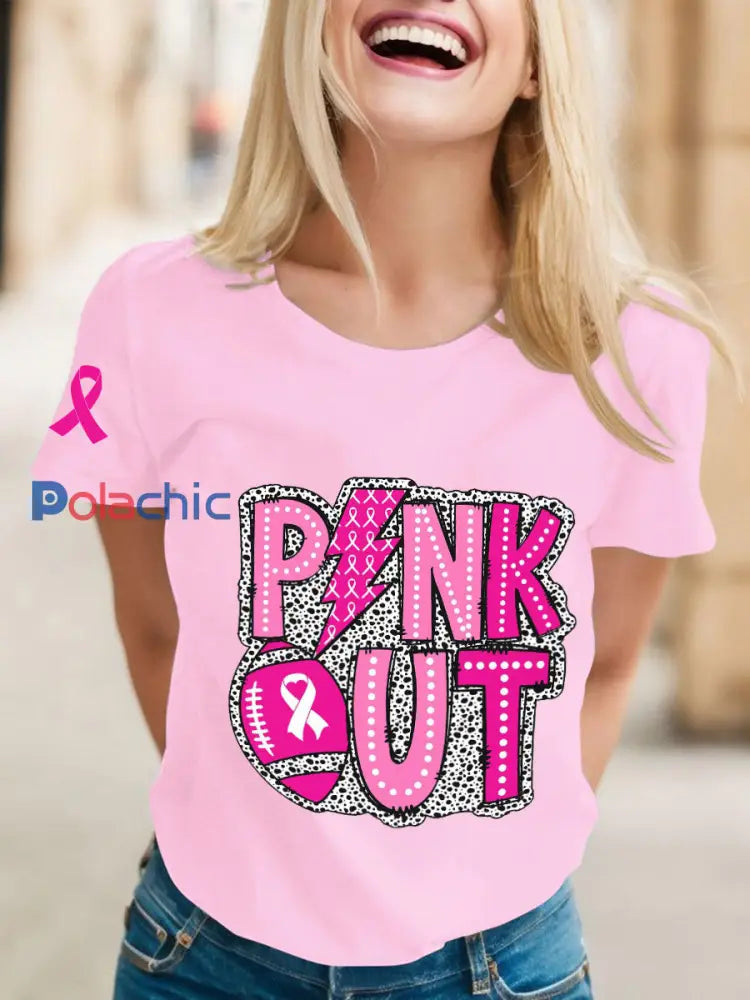 T-shirts rugby de sensibilisation au cancer du sein pour femmes rose clair / S