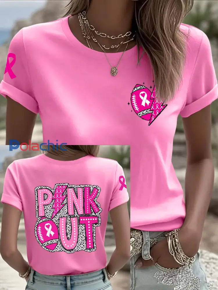 T-shirts rugby de sensibilisation au cancer du sein pour femmes Rose / S