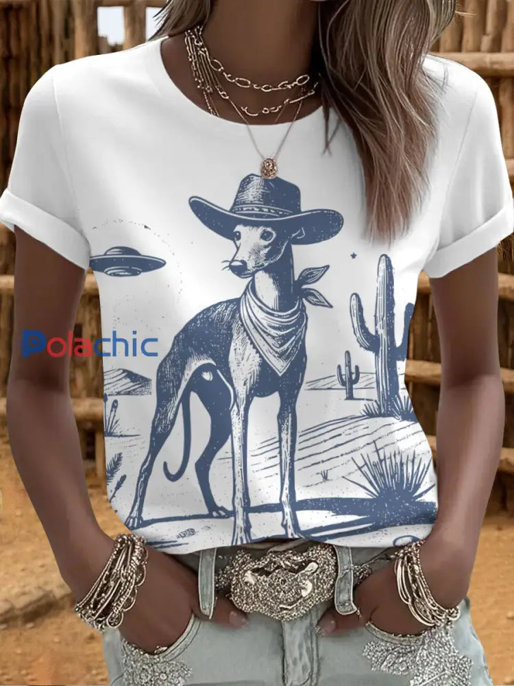 T-shirts Western Greyhound pour femmes Blanc / S