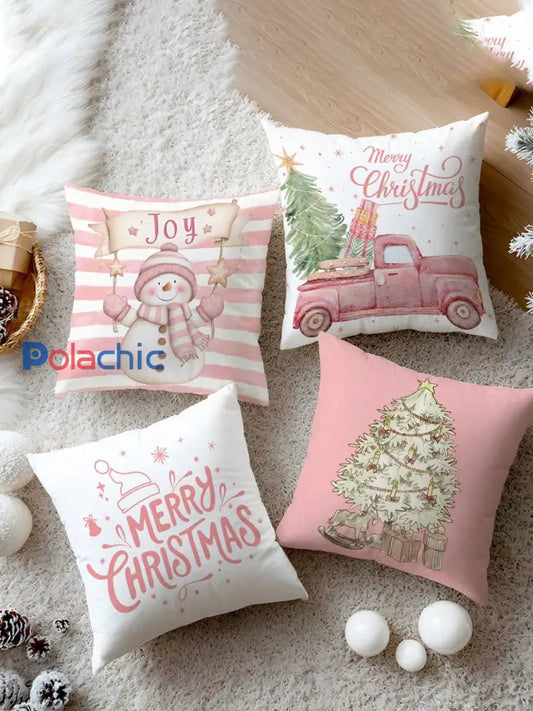 Taies d’oreiller Vintage Noël Art Print 4 pièces oreiller Inserts non inclus A / 45CM