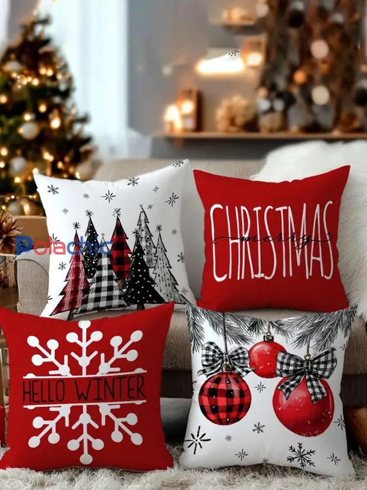 Taies d’oreiller Vintage Noël Art Print 4 pièces oreiller Inserts non inclus A / 45CM
