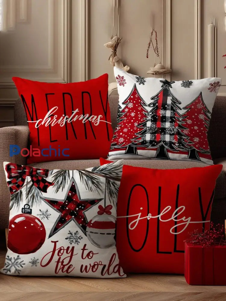 Taies d’oreiller Vintage Noël Art Print 4 pièces oreiller Inserts non inclus A / 45CM