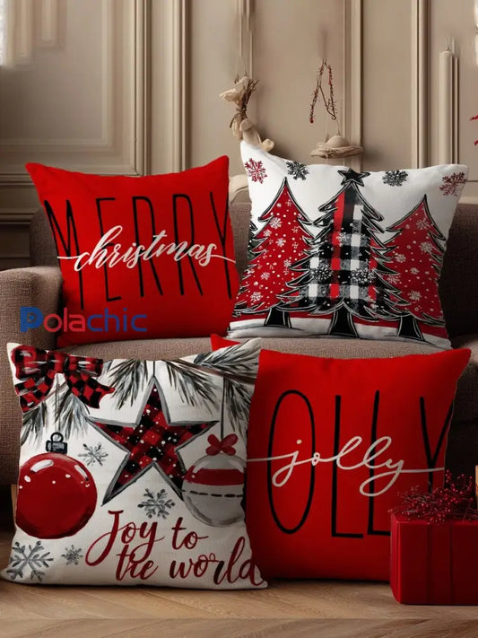Taies d’oreiller Vintage Noël Art Print 4 pièces oreiller Inserts non inclus A / 45CM