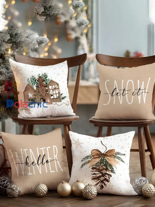 Taies d’oreiller Vintage Noël Art Print 4 pièces oreiller Inserts non inclus A / 45CM