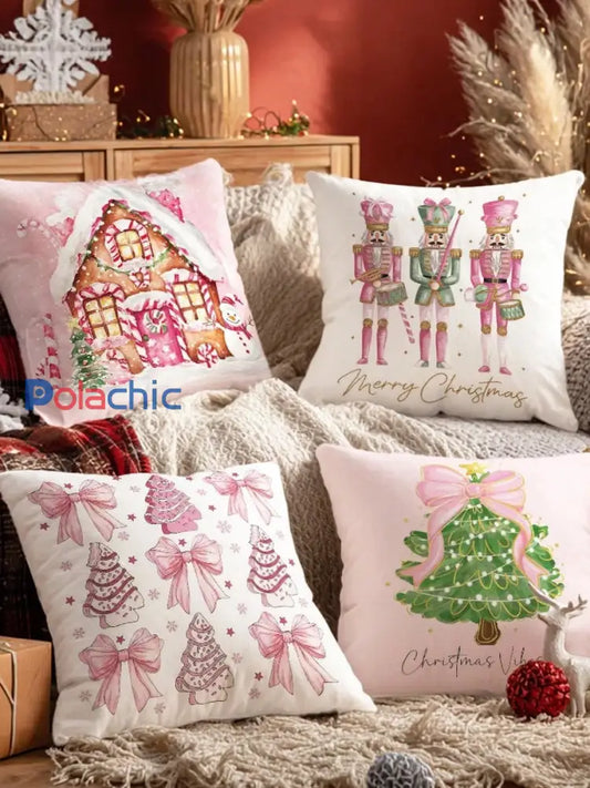 Taies d’oreiller Vintage Noël Art Print 4 pièces oreiller Inserts non inclus A / 45CM