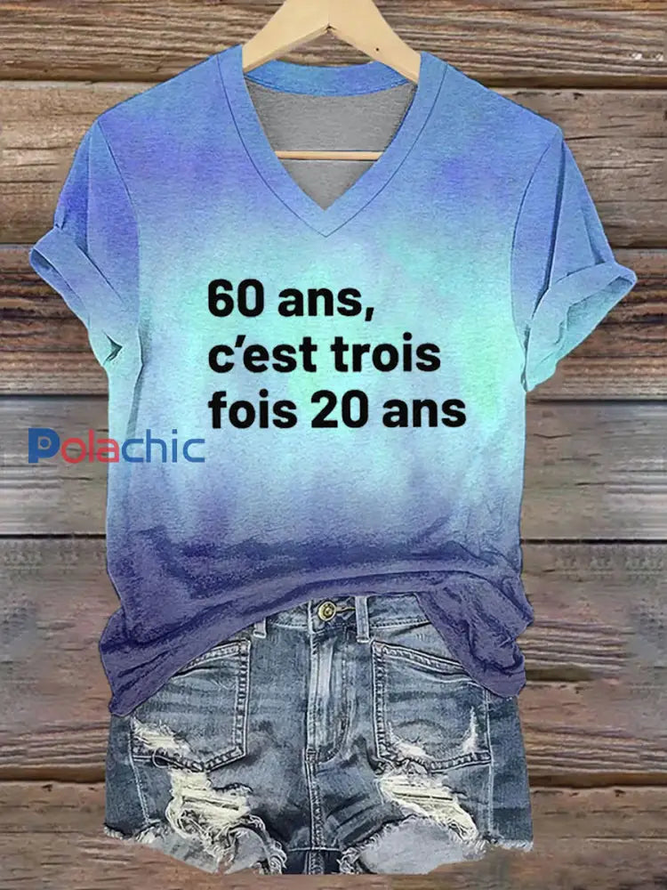 Tee-shirt col V imprimé Trois fois 20 ans noir Femme B / S