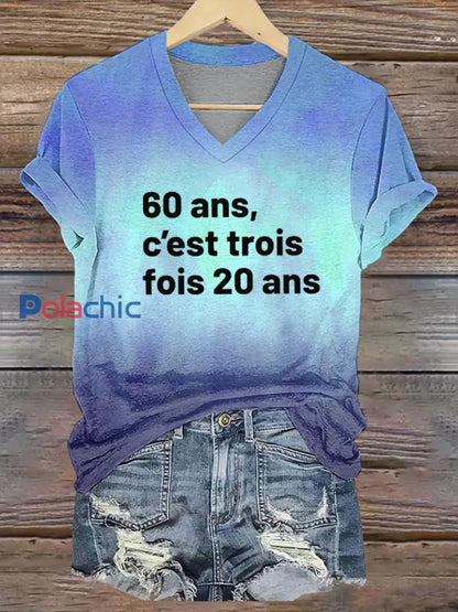 Tee-shirt col V imprimé Trois fois 20 ans noir Femme B / S