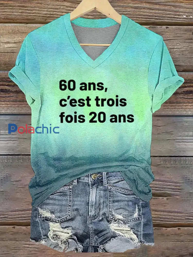 Tee-shirt col V imprimé Trois fois 20 ans noir Femme C / S