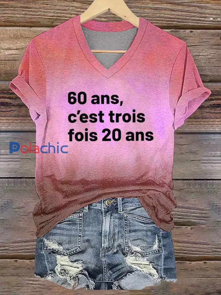 Tee-shirt col V imprimé Trois fois 20 ans noir Femme D / S