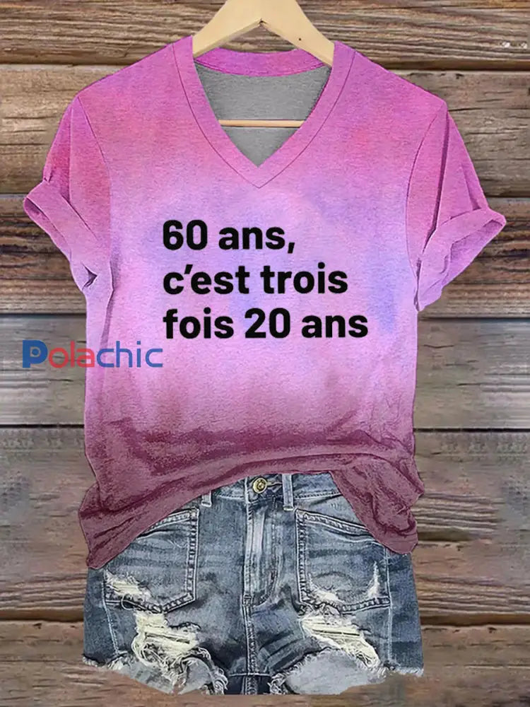 Tee-shirt col V imprimé Trois fois 20 ans noir Femme E / S
