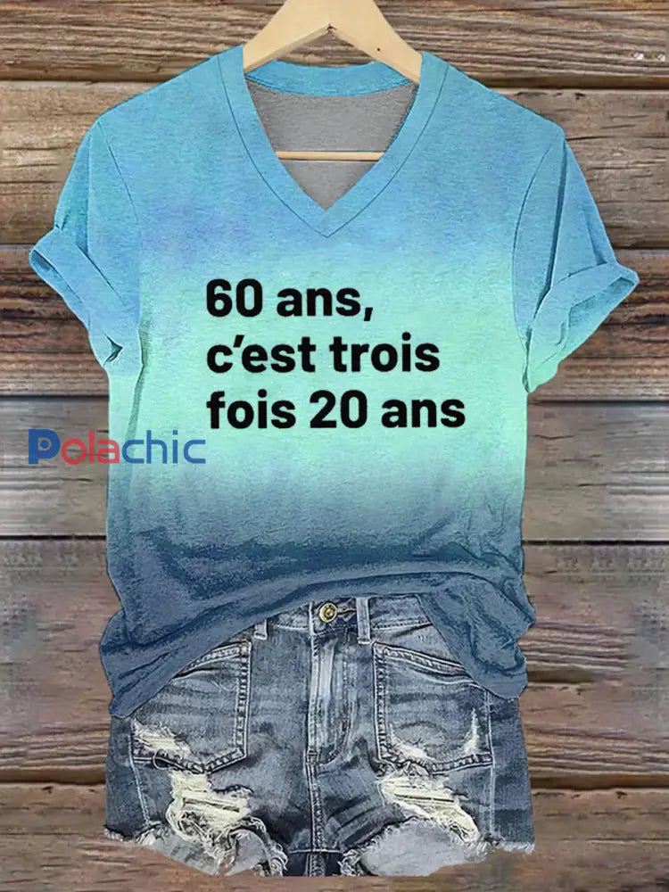 Tee-shirt col V imprimé Trois fois 20 ans noir Femme F / S