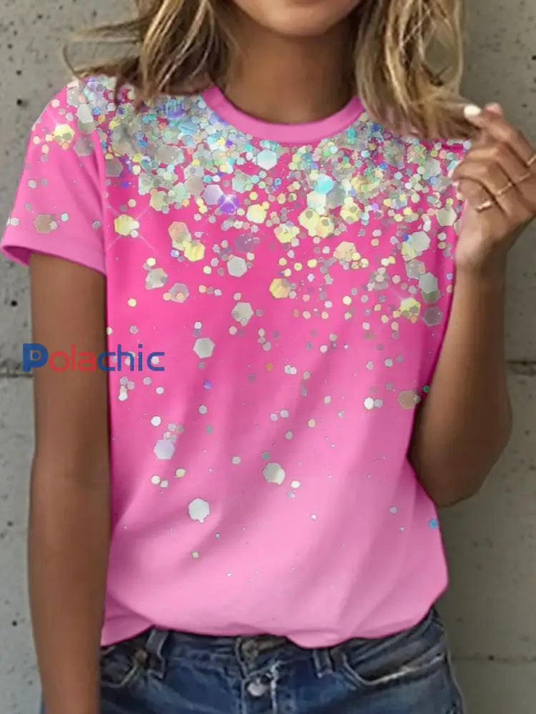 Tee-shirt Femme Rose Brillant Sequin Art Rose / S