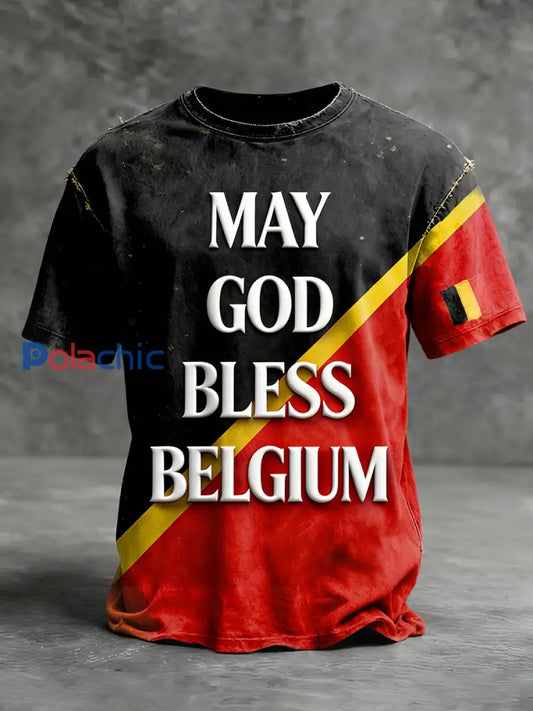 Tee-shirt homme à manches courtes en patchwork imprimé lettrage d’inspiration belge Multicolore / S