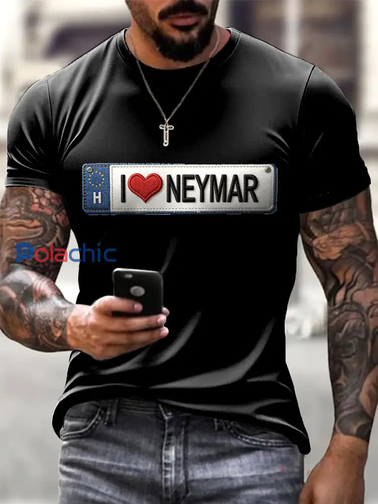 Tee-shirt Homme ’I Love Neymar’ Imprimé À Manches Courtes Noir / S